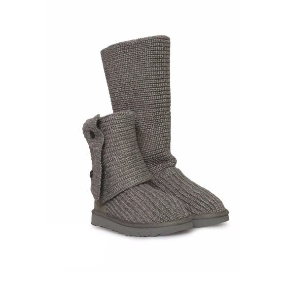 UGG Australia Classic Cardy Grey Soft Knit Button Fold Over Boots Size 7 MINT - Picture 1 of 12